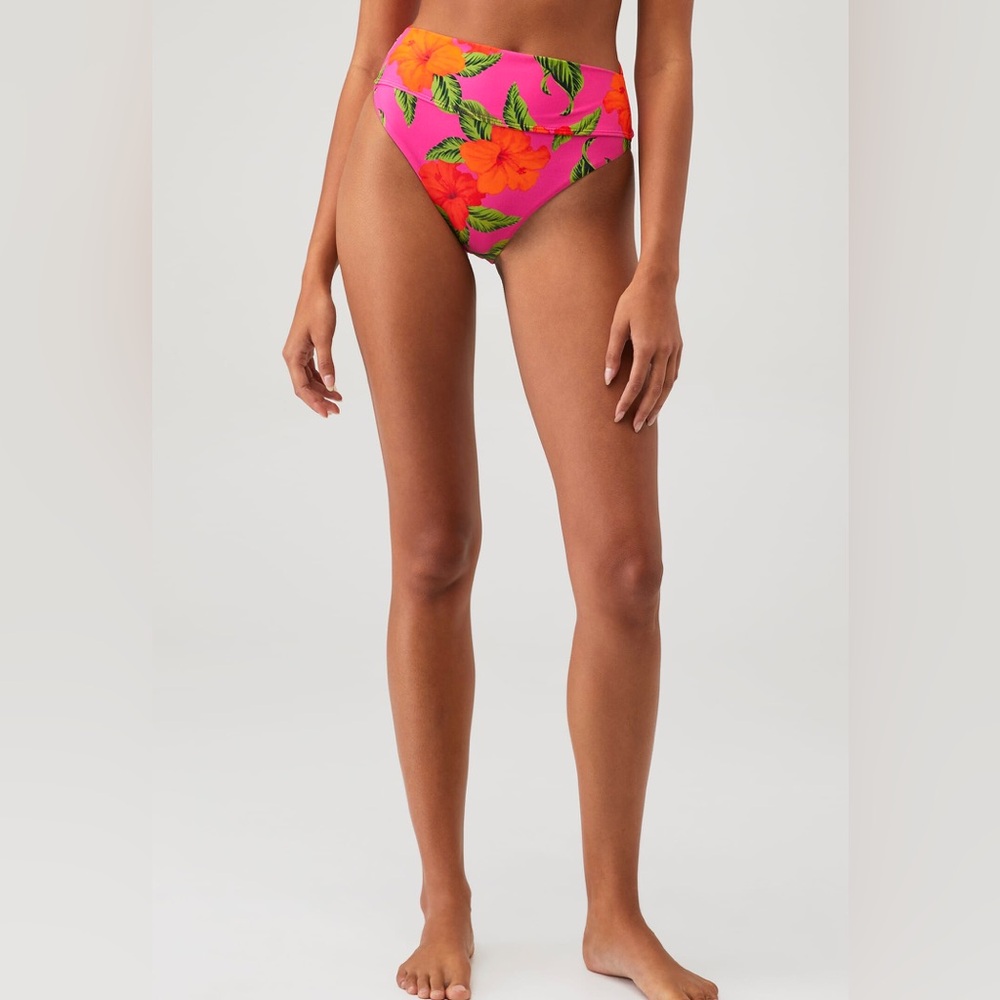 Beach Riot Hot Pink & Orange High-Waist Floral Bikini Bottom